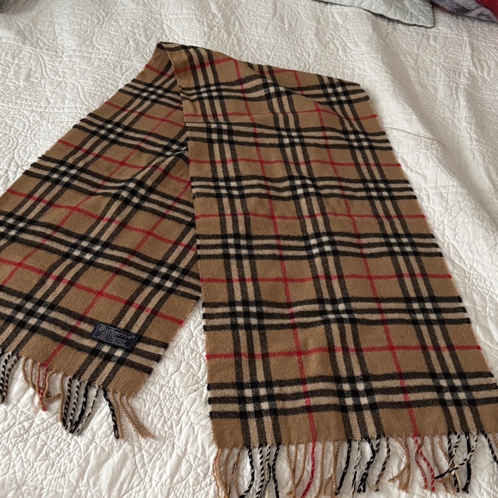 Burberry Tan Black Red Nova Check Wool Scarf